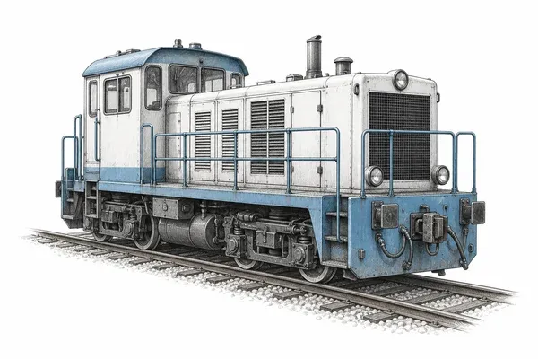 Transport & infrastructure equipment illustrated in ink and blue